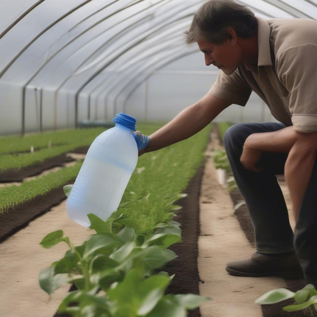 Large plastic water bottles in agriculture