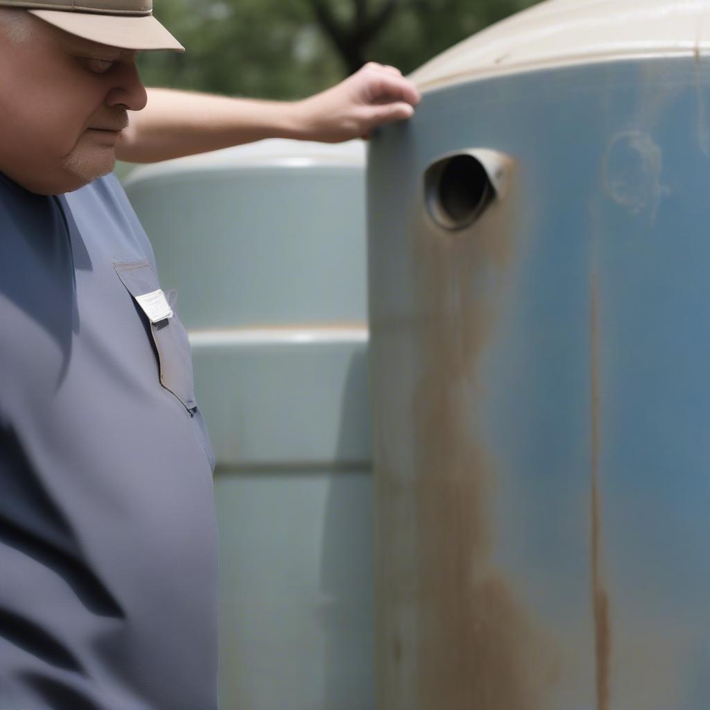 Checking the quality of a used 500-liter plastic water tank