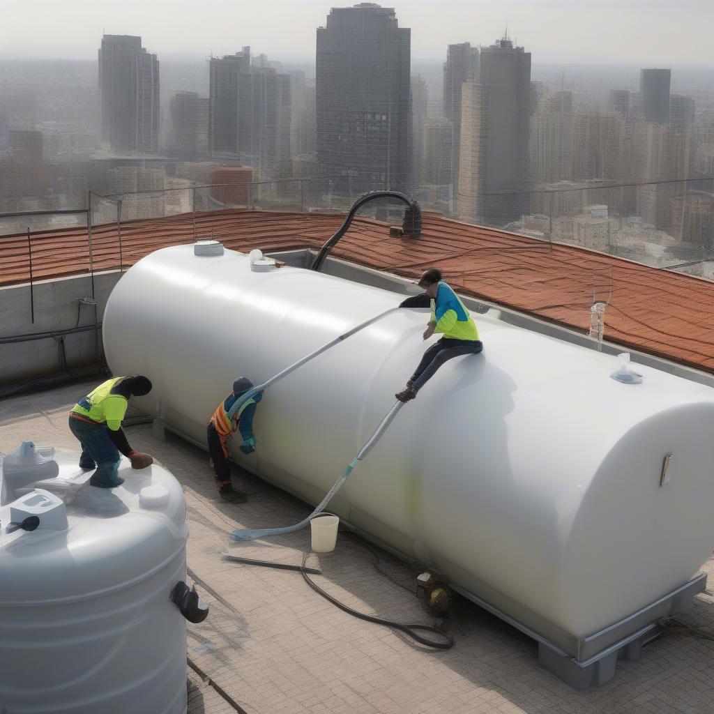 Installing a used 500-liter plastic water tank