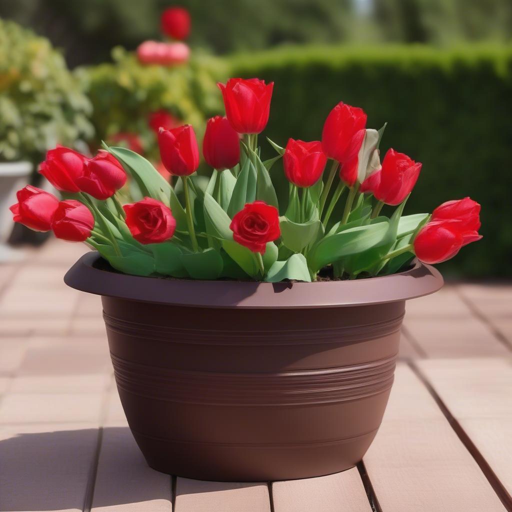 Chậu nhựa Tulip 30cm trồng hoa hồng đỏ thắm