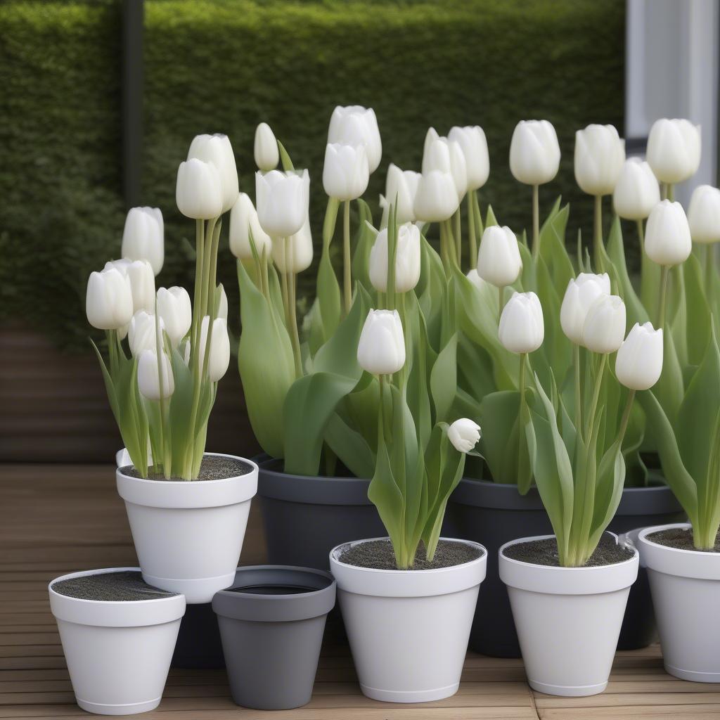 Chọn chậu nhựa trắng hoa tulip phù hợp với không gian và cây trồng