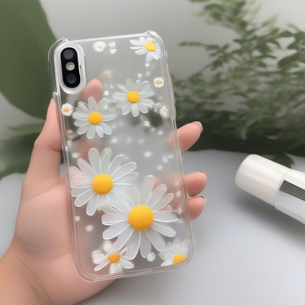 Case nhựa mềm trong suốt daisy iPhone trên điện thoại