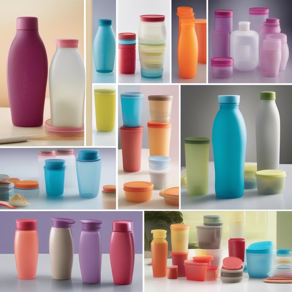 Chai nhựa Tupperware đa dạng màu sắc và kiểu dáng