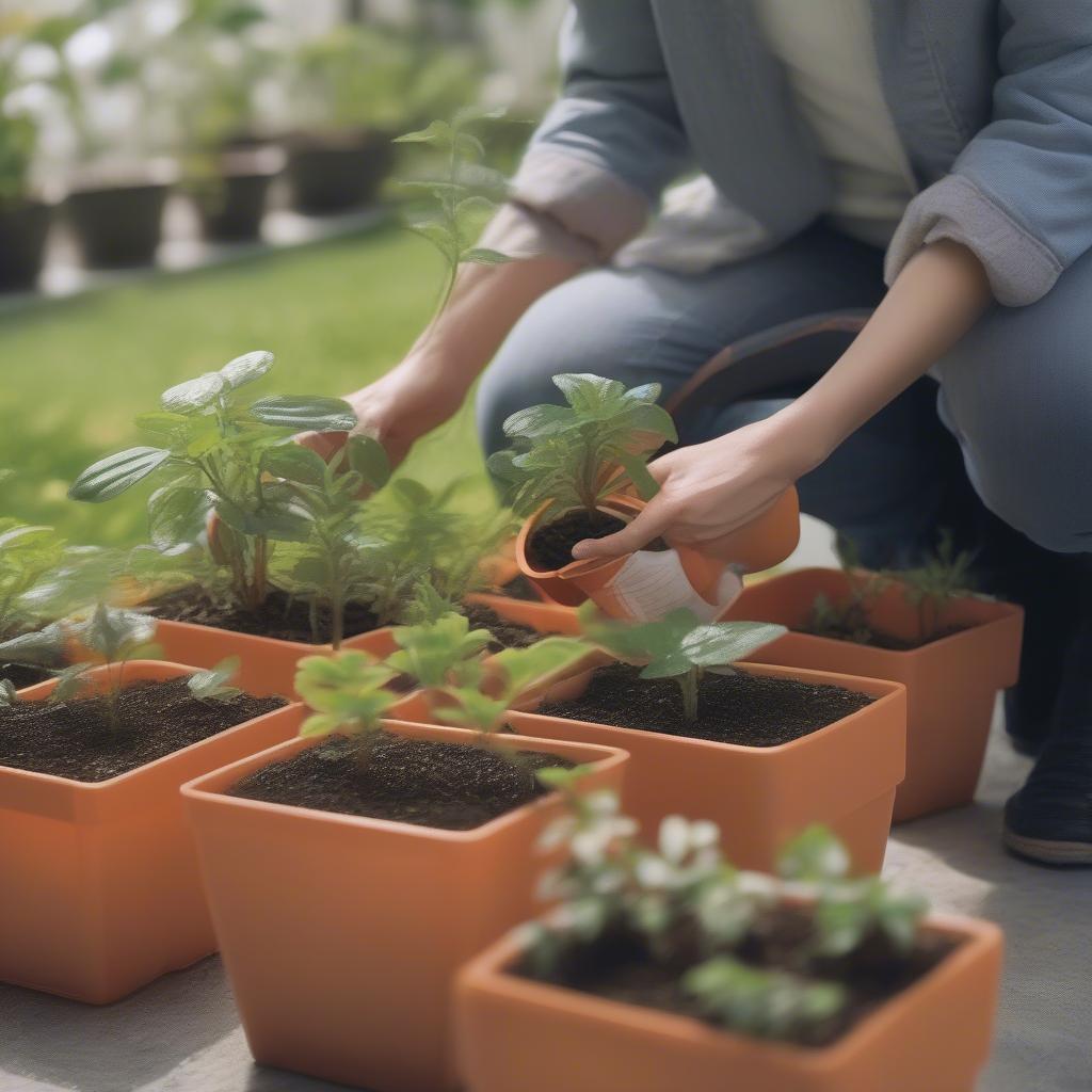 Chăm sóc cây trong chậu nhựa vuông