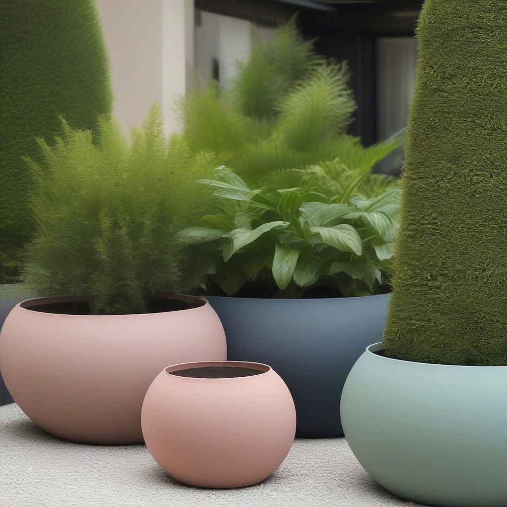 Lightweight and durable large round plastic planters