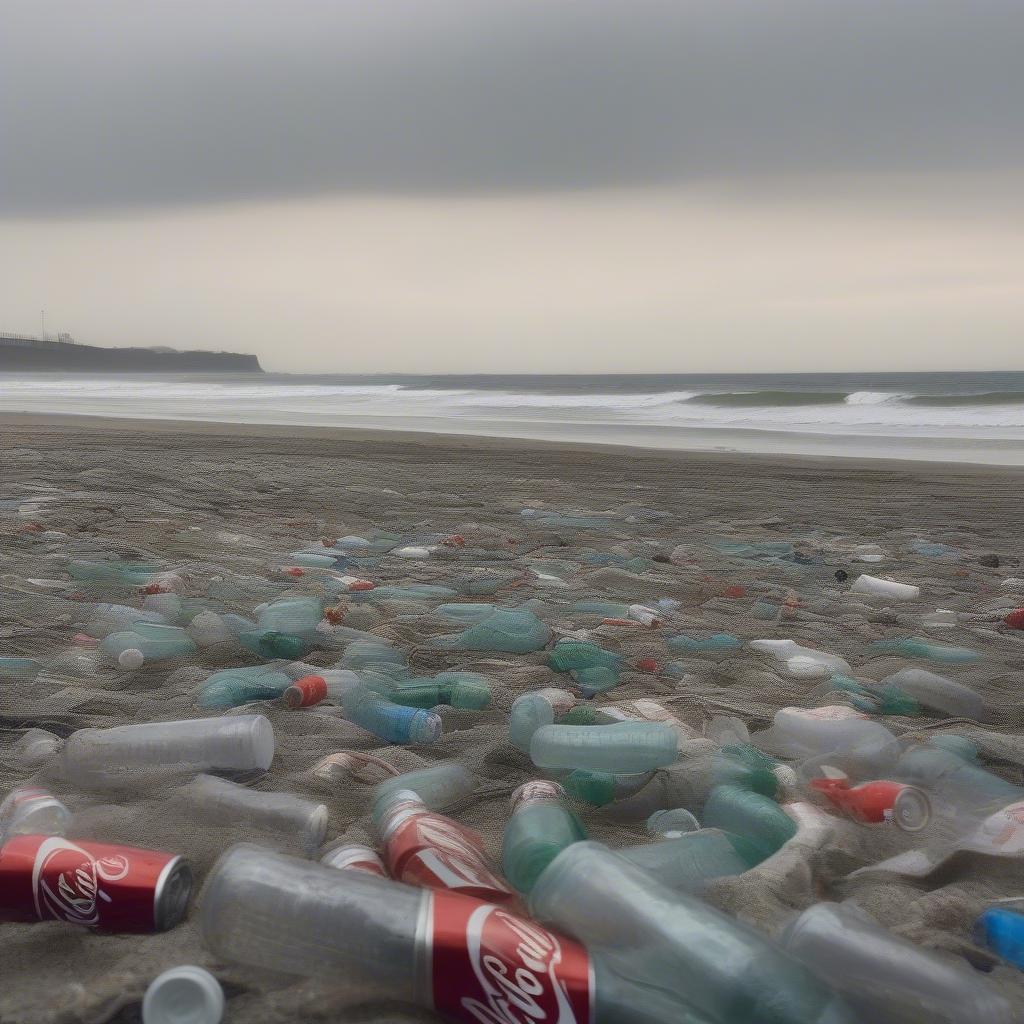 Coca-Cola plastic waste on the beach